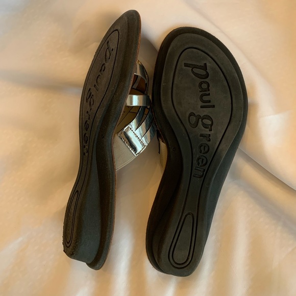 Paul Green Silver Leather Low Wedge Sandal Size 71/2 - Picture 5 of 7